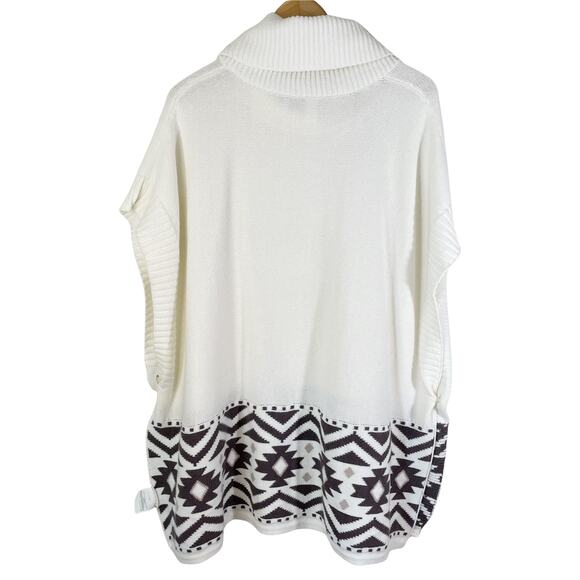 Old Navy Maternity Womens Aztec Poncho Turtleneck Knit Sweater Medium Cream Gray - Picture 2 of 9